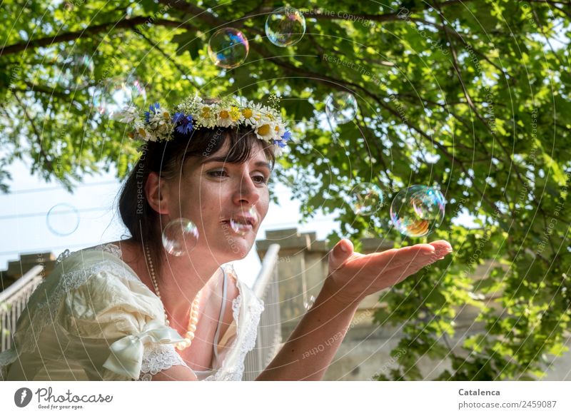 Like soap bubbles | UT Dresden Wedding Feminine Woman Adults 1 Human being Plant Summer Beautiful weather Tree Flower Leaf Blossom Meadow flower Park Jewellery