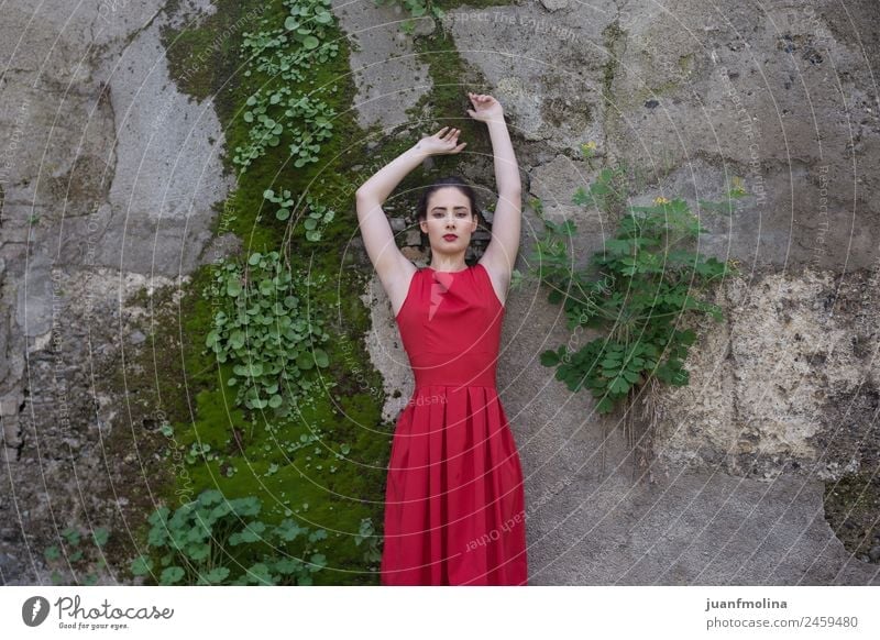 Portrait of girl in red dress Elegant Beautiful Face Make-up Summer Human being Young woman Youth (Young adults) Woman Adults 18 - 30 years Nature Fashion Dress