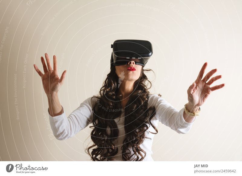 VR glasses:woman living experience with their hands, Leisure and hobbies Playing Entertainment Science & Research Industry Telephone Headset Technology Internet