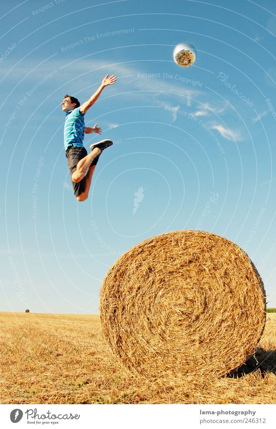 Weightless Summer Success Human being Masculine Young man Youth (Young adults) Life 18 - 30 years Adults Sunlight Beautiful weather Bale of straw Flying Jump