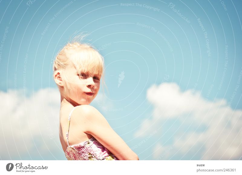 Above things ... Joy Beautiful Leisure and hobbies Child Human being Girl Infancy Hair and hairstyles Face 1 8 - 13 years Sky Clouds Summer Dress Blonde