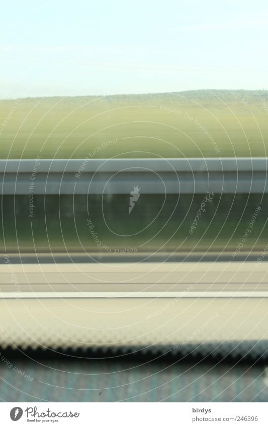 Linientreuer window cleaning muffle Summer Transport Motoring Highway Driving Vacation & Travel Speed Movement Window seat Crash barrier Blue sky Rural Parallel