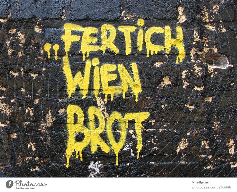 FERTICH VIENNA BREAD Art Work of art Wall (barrier) Wall (building) Facade Characters Graffiti Communicate Cool (slang) Dirty Hip & trendy Funny Brown Yellow