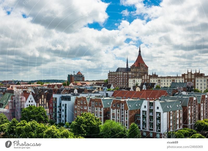 View of the Hanseatic city of Rostock Relaxation Vacation & Travel Tourism House (Residential Structure) Nature Clouds Town Building Watercraft Tradition Church