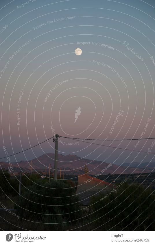 [moonshadow] Environment Nature Landscape Sky Cloudless sky Moon Full  moon Summer Hill Rock Mountain Detached house Vacation & Travel Cable Colour photo