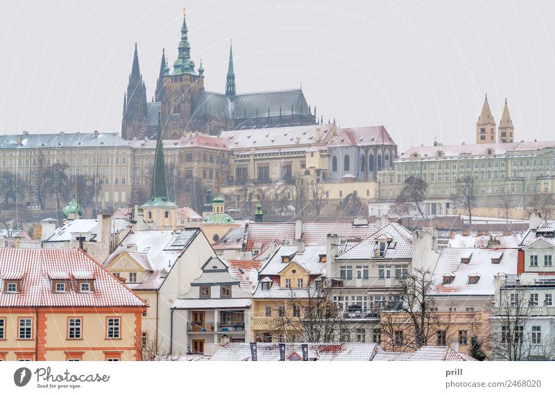 Prague at winter time Winter Snow House (Residential Structure) Culture Town Capital city Old town Castle Building Architecture Facade Historic Cold Tradition