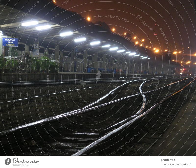 where is the journey going? Night Transport Train station Light lamgzeit exposure
