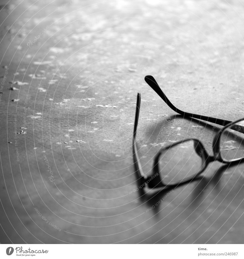 tired Table Drops of water Eyeglasses Lie Wet Spectacle frame eyeglass frame Hanger Damp cash desk nose bicycle eyewear fashion Tabletop Black & white photo