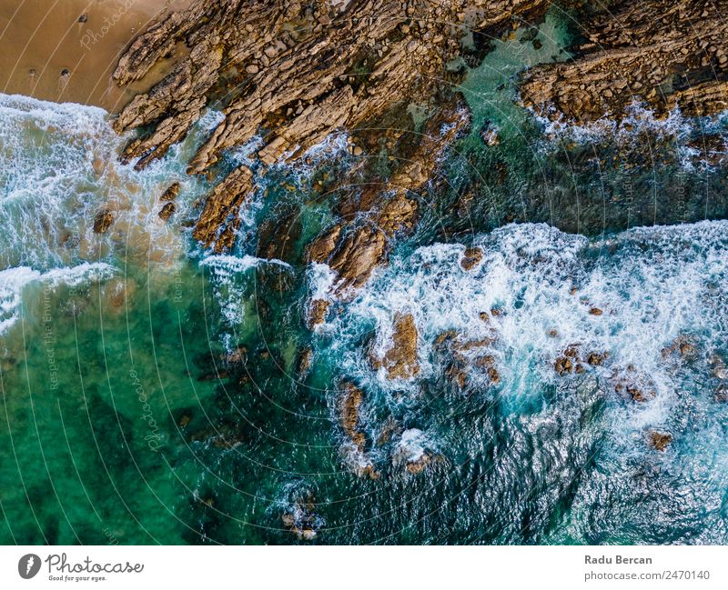 Aerial Drone View Of Dramatic Ocean Waves Crushing On Rocky Landscape Movement slow Aircraft rock beach Beach Abstract Vantage point Top Water Nature Beautiful