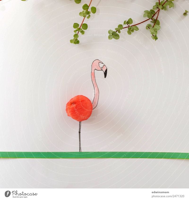 summer vibes Fruit Melon Leisure and hobbies Draw Summer Leaf Wild animal Flamingo 1 Animal Paper Decoration Stand Wait Happiness Delicious Funny Sweet Green