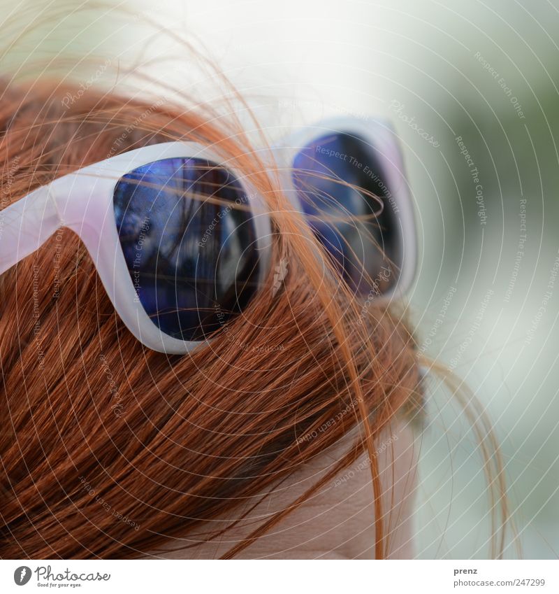 redhead Human being Head Hair and hairstyles 1 Red-haired Long-haired Plastic Eyeglasses Sunglasses Forehead Reflection Summer Colour photo Exterior shot