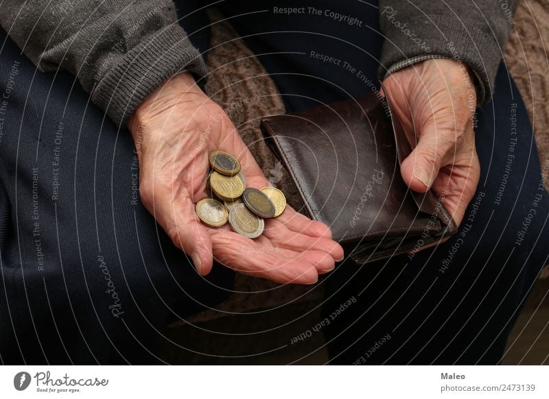 penuriousness Poverty Money Hand Old Man Financial institution Loose change Euro Financial Industry Human being Coin Senior citizen Debts Problem Retirement