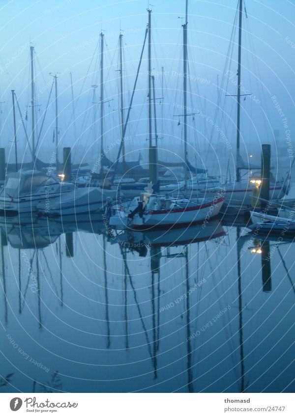 Morning light at the harbour Sailboat Harbour Dawn Fog North Sea