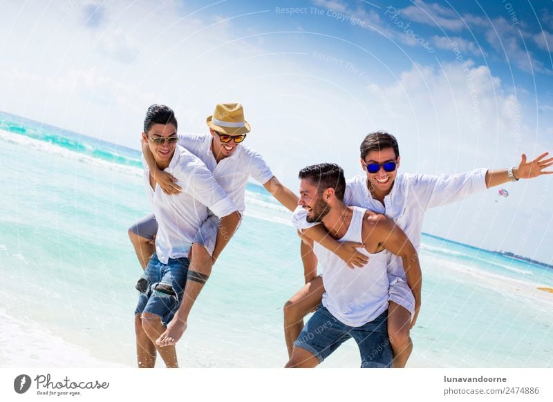 Four friends on holidays Lifestyle Joy Vacation & Travel Tourism Sun Beach Homosexual Man Adults Friendship Couple 4 Human being 18 - 30 years