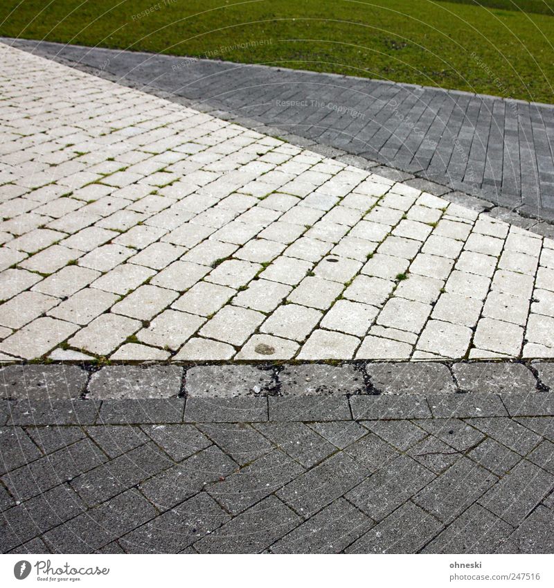 areas Grass Meadow Lanes & trails Paving stone Cobbled pathway Stone Line Gray Green Colour photo Exterior shot Abstract Pattern Structures and shapes