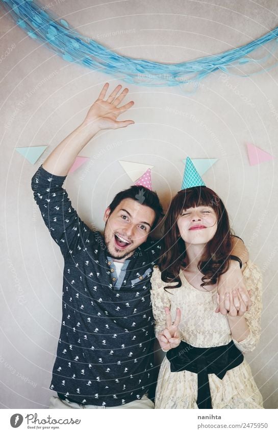 Young happy couple enjoying a birthday party Lifestyle Wellness Party Event Feasts & Celebrations Birthday Human being Masculine Feminine Young woman