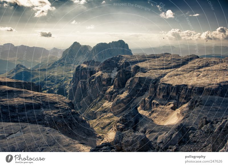 ... behind the seven mountains ... Nature Landscape Elements Earth Air Sky Clouds Summer Beautiful weather Wind Grass Meadow Alps Mountain Canyon Stone