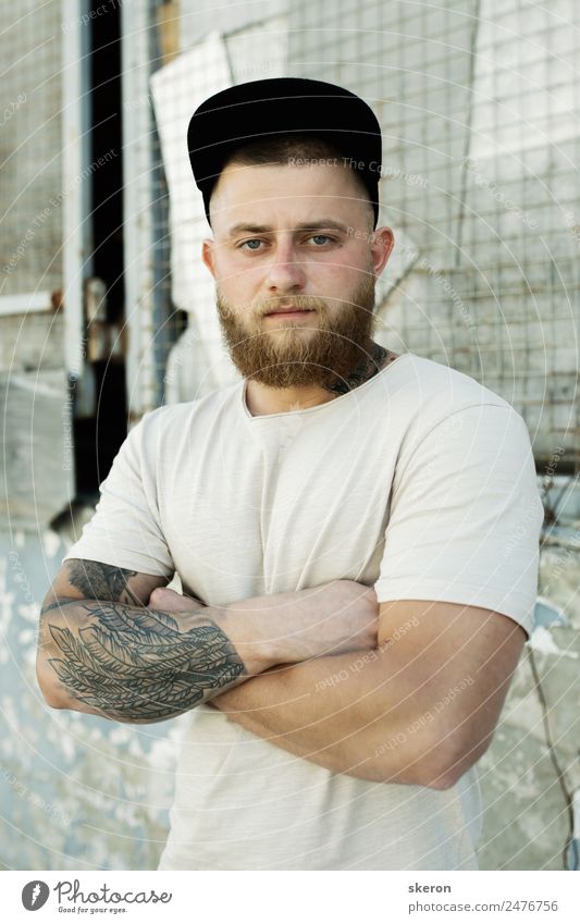 guy with a beard and a tattoo on his arm Lifestyle Beautiful Human being Masculine Young man Youth (Young adults) Adults Skin Hair and hairstyles Face Eyes