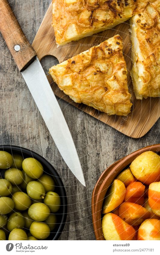 Traditional spanish tapas. Top view Food Sausage Cheese Bowl Healthy Eating Table Wood Delicious Tapas Spanish patatas bravas Dish Food photograph Croquettes