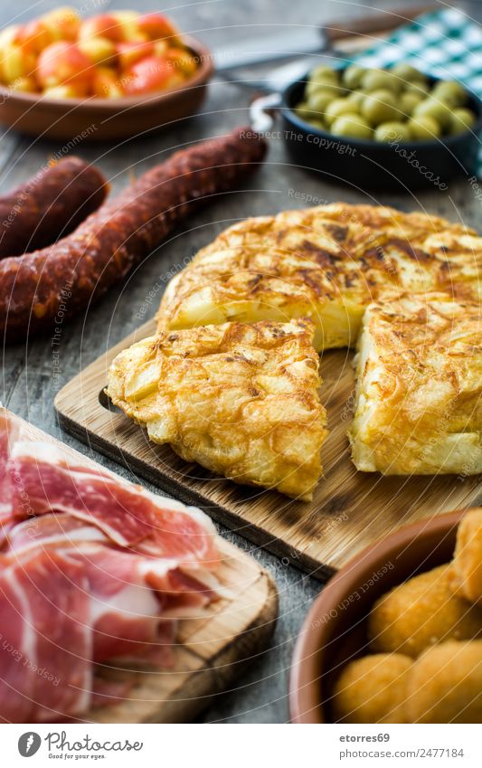 Traditional spanish tapas. Tapas Spanish patatas bravas Food Healthy Eating Food photograph Croquettes Olive Omelette prosciutto serrano ham Cheese curated