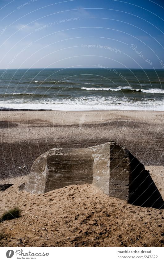 DENMARK - XXXI Environment Nature Landscape Sand Air Water Sky Clouds Horizon Summer Beautiful weather Waves Coast Beach North Sea Ruin Manmade structures