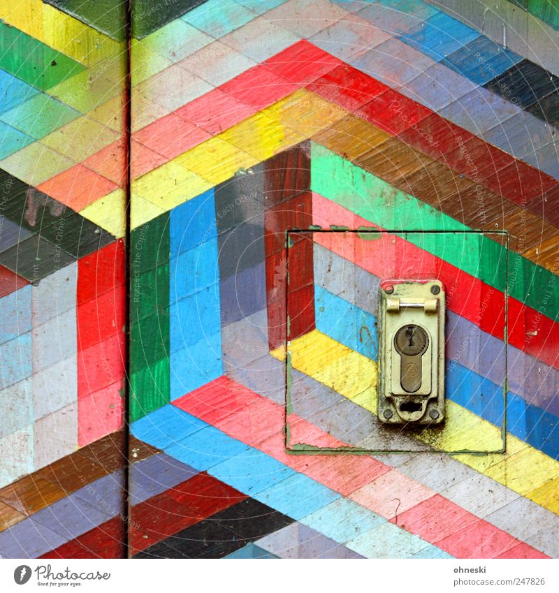 Kunterbunt Door Lock Dye Colour Line Stripe Multicoloured Cube Square Colour photo Abstract Pattern Structures and shapes Deserted Copy Space top