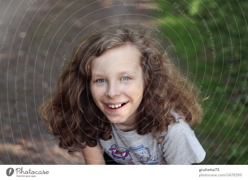 Summer holidays | Happy, laughing boy with long hair Vacation & Travel Boy (child) Infancy Life 1 Human being 8 - 13 years Child Park Long-haired Curl smile