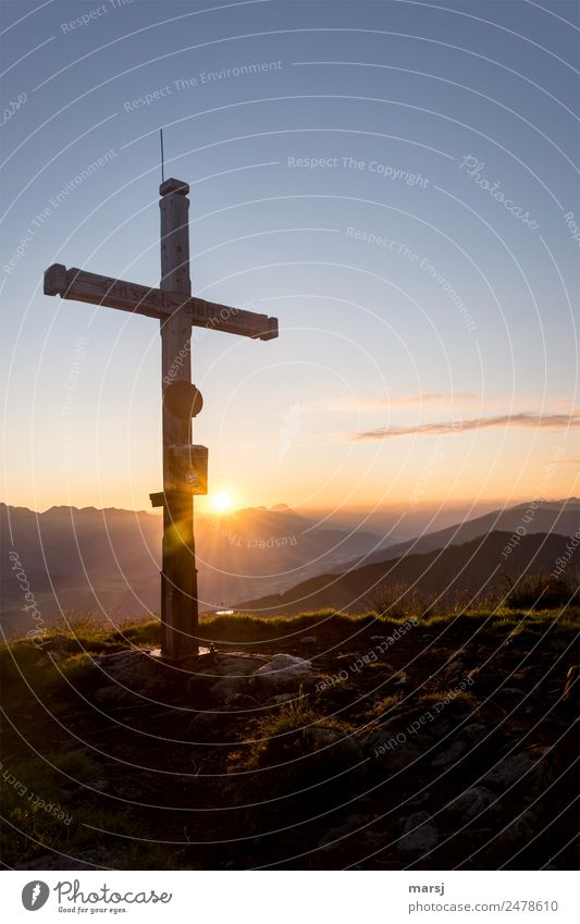 Way of life l look up to the cross Harmonious Calm Meditation Mountain Hiking Good Friday Nature Horizon Sun Sunrise Sunset Sunlight Summer Alps Ennstaler Alps