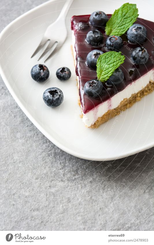 Piece of blueberry cheesecake Cheese Blueberry Baked goods Cake Dessert Fruit Sweet Candy Food Healthy Eating Food photograph Baking Creamy Home-made Gray Stone