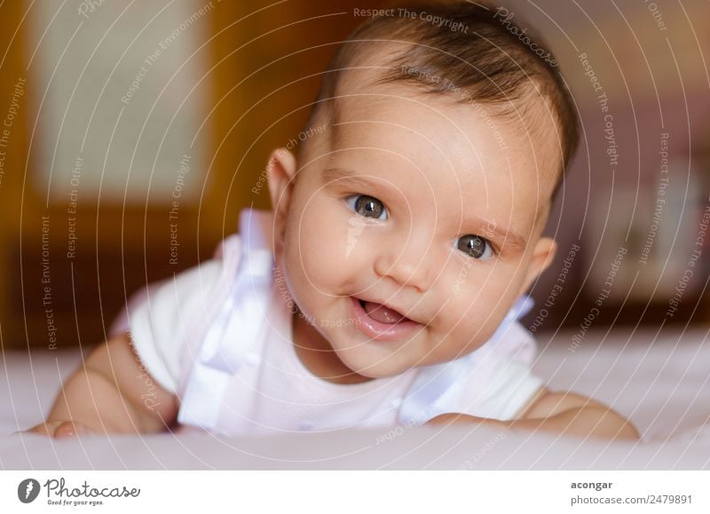 Portrait of 3 month old baby, smiling. Lifestyle Joy Beautiful Human being Feminine Baby Girl Infancy Face 1 0 - 12 months Smiling Laughter Lie Happiness Fresh