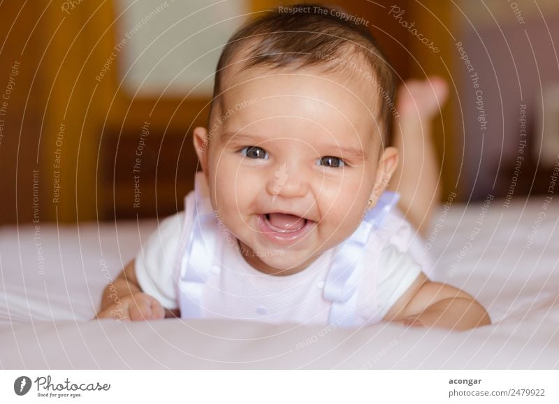 Portrait of 3 month old baby smiling. Lifestyle Joy Human being Feminine Baby Girl Infancy Face 1 0 - 12 months Smiling Laughter Lie Elegant Happiness Fresh