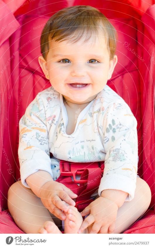 Smiling baby sitting Happy Beautiful Face Child Human being Feminine Baby Girl Infancy Body 1 0 - 12 months Red Happiness Caucasian people seat Set sweet
