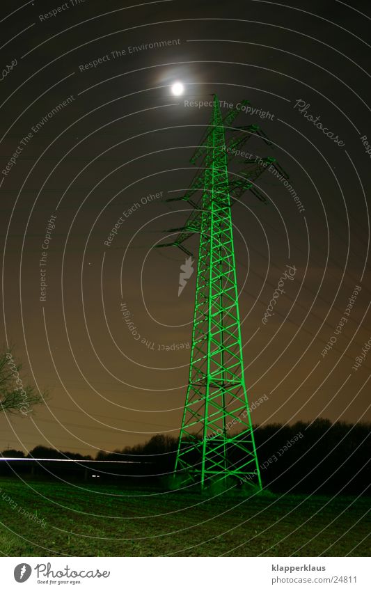 Green electricity Electricity pylon Night Electrical equipment Technology Moon Lighting