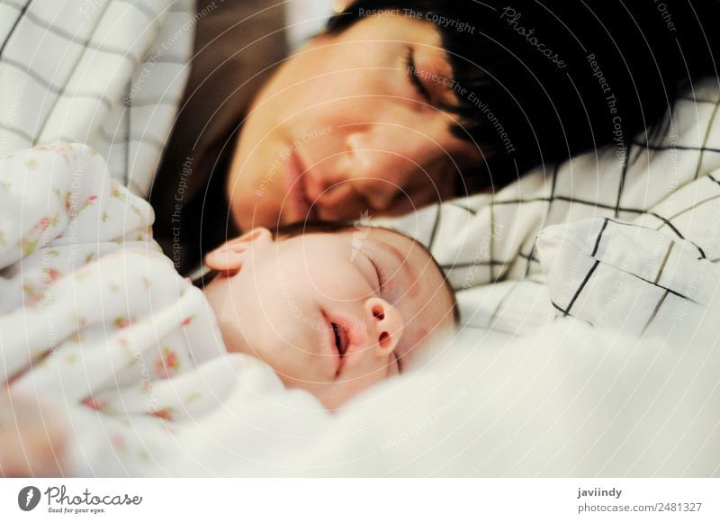 Mother and cute little baby girl sleeping Happy Beautiful Life Bedroom Child Human being Feminine Baby Woman Adults Parents Family & Relations Infancy 2