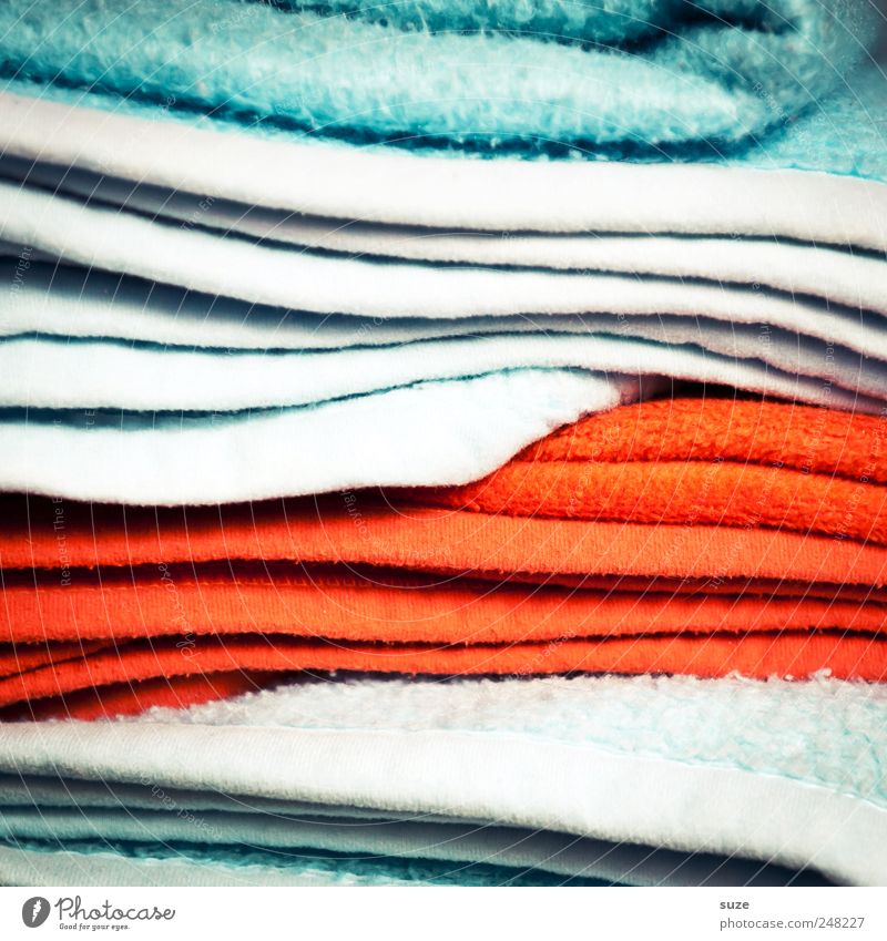 Full coverage Stripe Cuddly Blanket Textiles Material Stack Patch of colour Light blue Red Colour photo Multicoloured Interior shot Close-up Detail Abstract