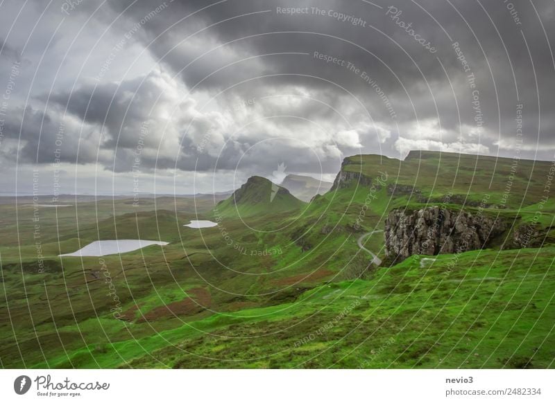 The Quiraing on the Isle of Skye in Scotland Landscape Clouds Storm clouds Climate Weather Exceptional Natural Beautiful Calm Longing Wanderlust Island