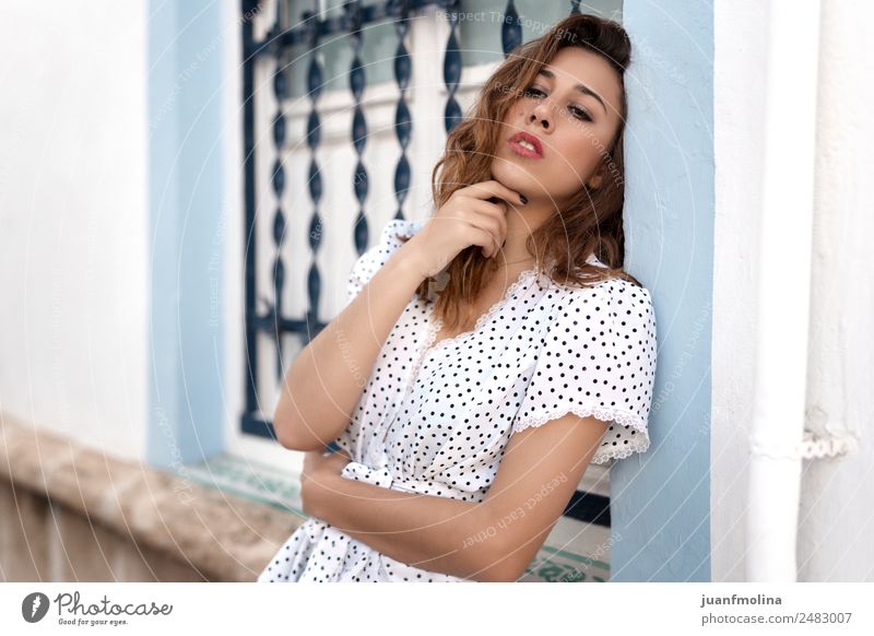 Thoughtful girl next to a window Lifestyle Elegant Style Beautiful Human being Woman Adults Face Lips 18 - 30 years Youth (Young adults) Wall (barrier)