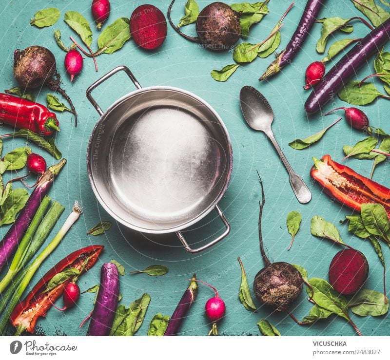 Saucepan and vegetables Food Vegetable Nutrition Organic produce Vegetarian diet Diet Pot Style Design Healthy Healthy Eating Table Kitchen Vegan diet