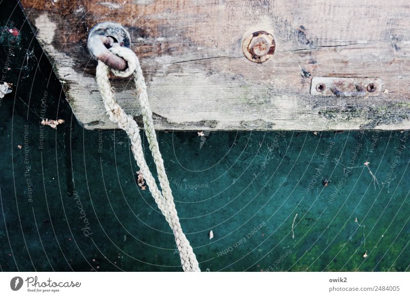 rope end Ship's side Rope Wood Metal Firm Maritime Dye Spar varnish Colour photo Subdued colour Exterior shot Detail Deserted Copy Space left Copy Space right
