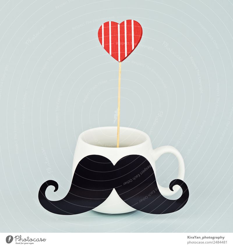 White mug with black mustache and red heart Coffee Lifestyle Style Design Happy Decoration Feasts & Celebrations Masculine Man Adults Parents Father