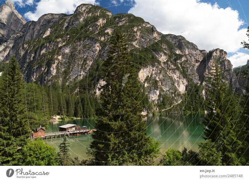 prospect Vacation & Travel Tourism Trip Summer Summer vacation Mountain Nature Landscape Forest Rock Alps Dolomites Lake Prags Wildsee Mountain lake Italy