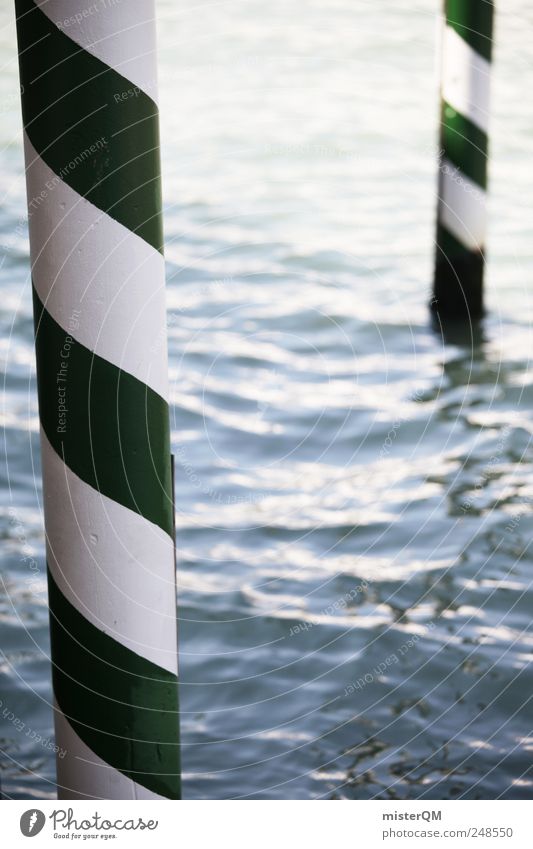 Venice. Esthetic Jetty Water Ocean Canal Grande Green White Striped Stick out Pattern Column Wooden stake Navigation Lagoon Body of water Colour photo