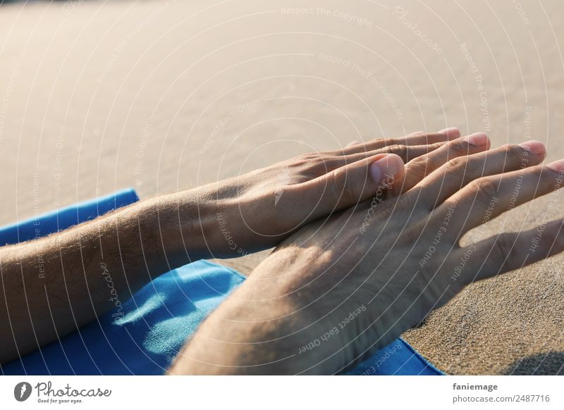 hands Human being Masculine Hand Fingers Relaxation Lie Man Calm Meditation Mediterranean Camargue Beach Towel Gesture Grain of sand Sunbathing Sunlight