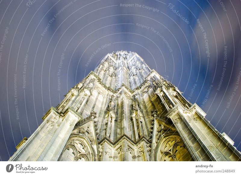 Cologne Cathedral at night. Tourism City trip Church Dome Manmade structures Building Architecture Facade Tourist Attraction Stone Famousness Gigantic Large