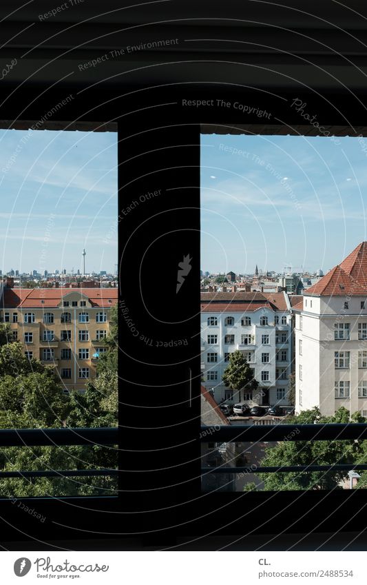 window view on berlin-neukölln Tourism Far-off places City trip Sky Cloudless sky Summer Beautiful weather Tree Berlin Neukölln Capital city Deserted