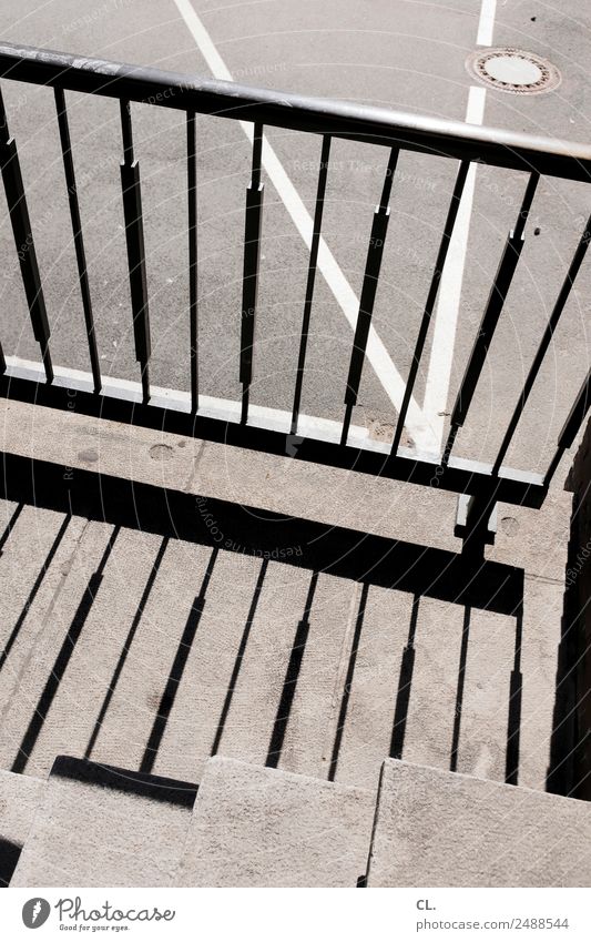line play Stairs Transport Traffic infrastructure Street Lanes & trails Handrail Gully Line Gray Complex Shadow play Colour photo Exterior shot Abstract Pattern
