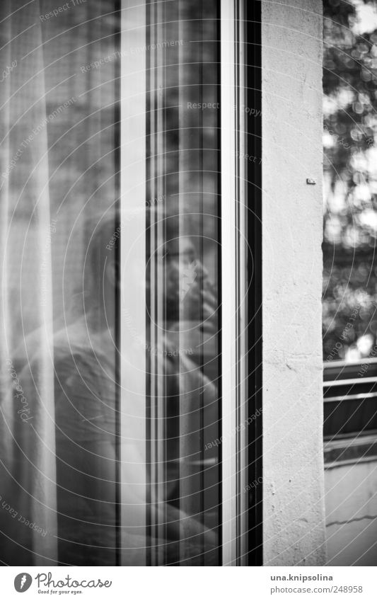 dernier Masculine Man Adults 1 Human being Balcony Window Door Glass Observe Think Relaxation To enjoy Smoking Uniqueness Calm Exceptional Black & white photo
