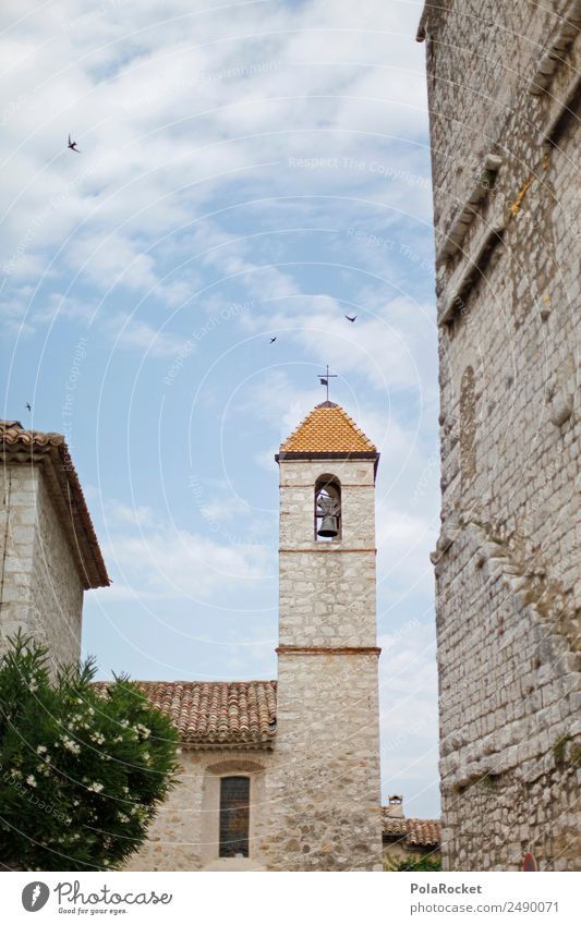 #A# French turret Art Work of art Esthetic Tower Church spire Bell tower Mediterranean Cote d'Azur France Colour photo Multicoloured Exterior shot Detail