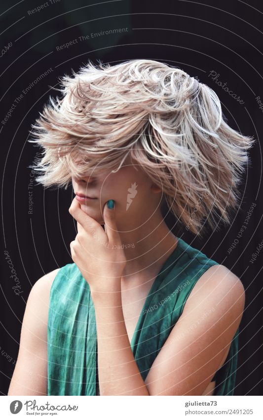 Curious crazy summer hair trend. Feminine Young woman Youth (Young adults) Life 1 Human being 13 - 18 years Summer Blonde Short-haired Wig Hip & trendy
