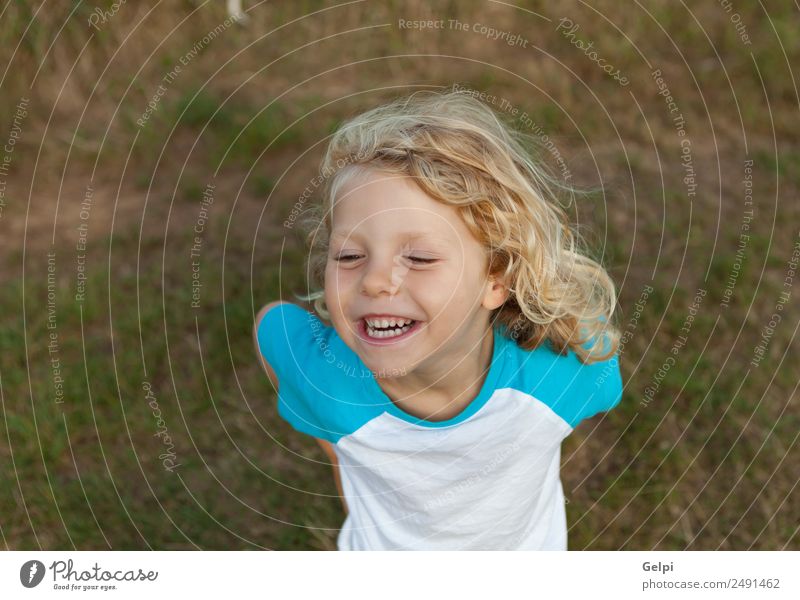 Small child with long blond hair Happy Beautiful Face Summer Child Human being Baby Boy (child) Man Adults Infancy Environment Nature Plant Blonde Smiling Long